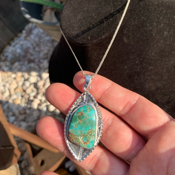 Silver Necklace with Turquoise Pendant - Picture 9 of 16